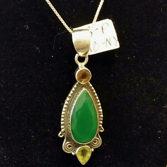 .925  Green Onyx, Peridot & Smoky Topaz Pendant - Picture 7 of 8